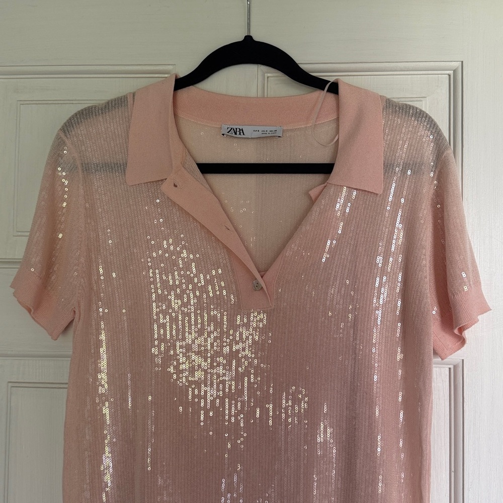 Zara Pale Blush Sequin Polo Dress - Picture 4 of 4